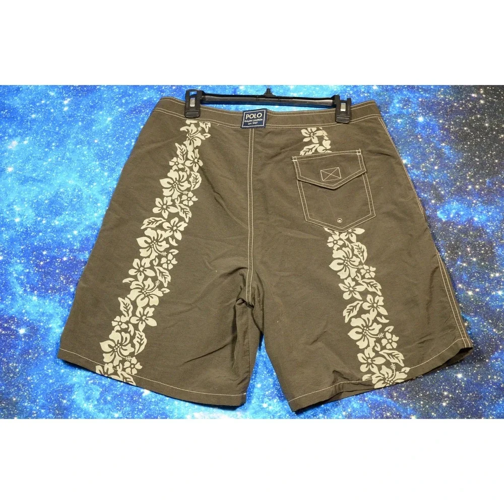 Polo By Ralph Lauren Board Shorts Mens 34 Green Floral Hawaiian Swim Trunks